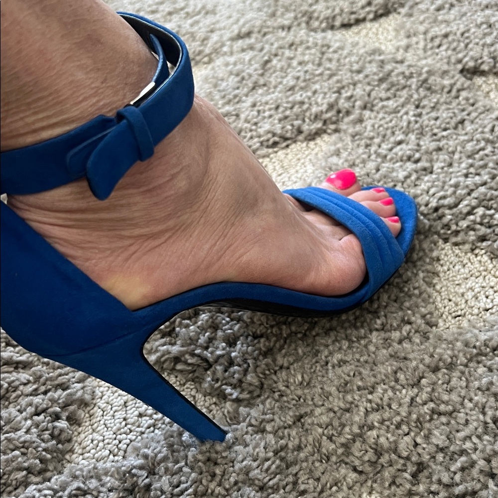 Celine Paris blue suede ankle strap shoes heels sandals 40